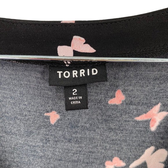 Torrid Size 2X Dress Black Butterfly Print V-Neck Flutter Fit Flare Above Knee - Picture 7 of 9